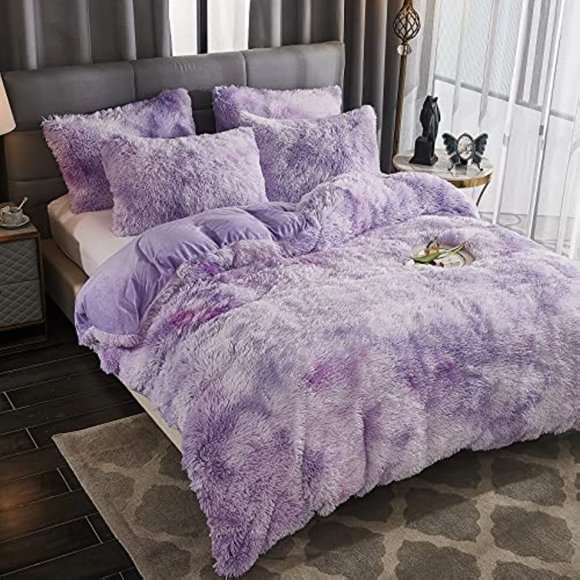 Shaggy Fluffy Faux Fur Duvet Cover Set Button Closure Velvety Bedding Se…